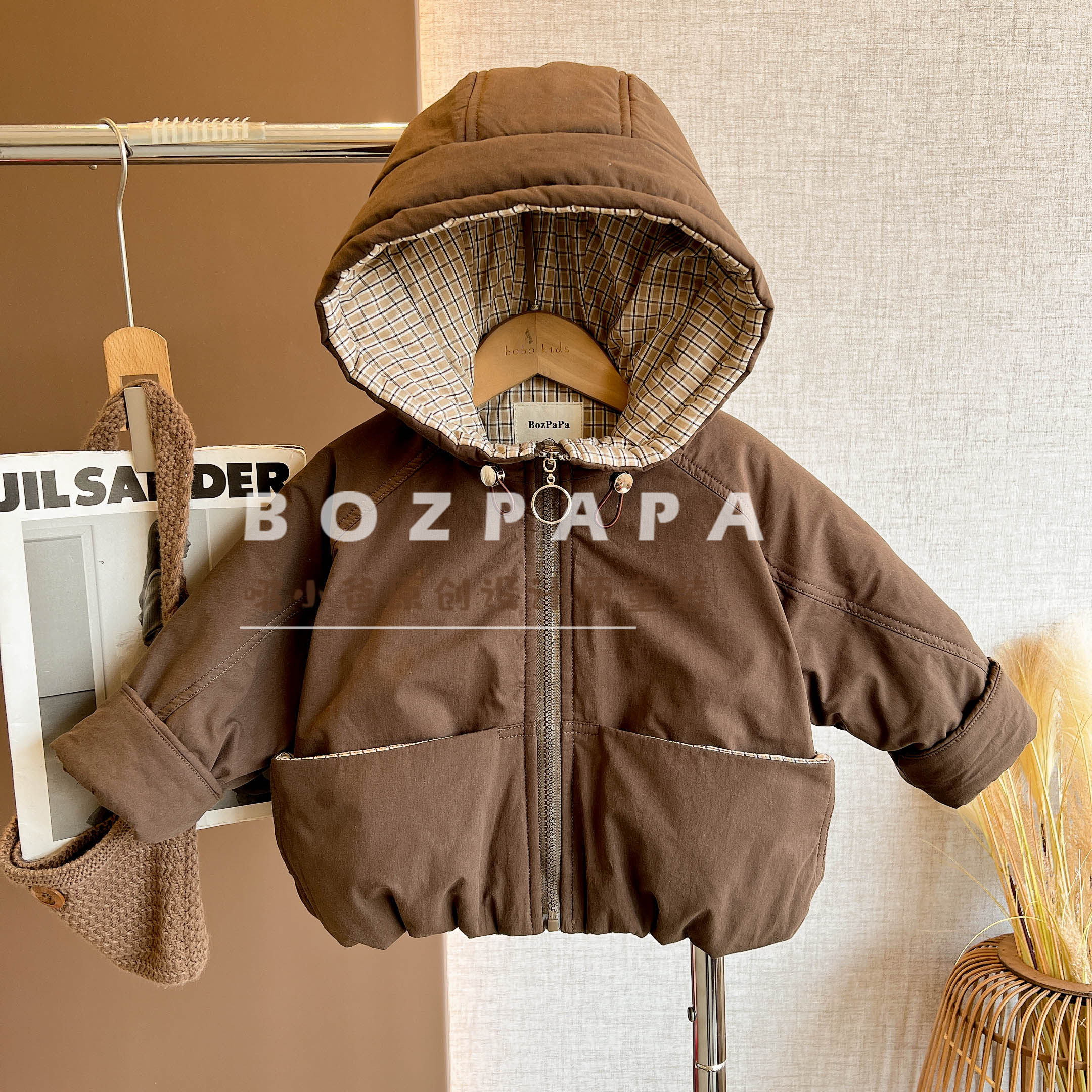 现货啵小爸【开拓精神】2025新款男童宝休闲大口袋连帽防风棉服外套