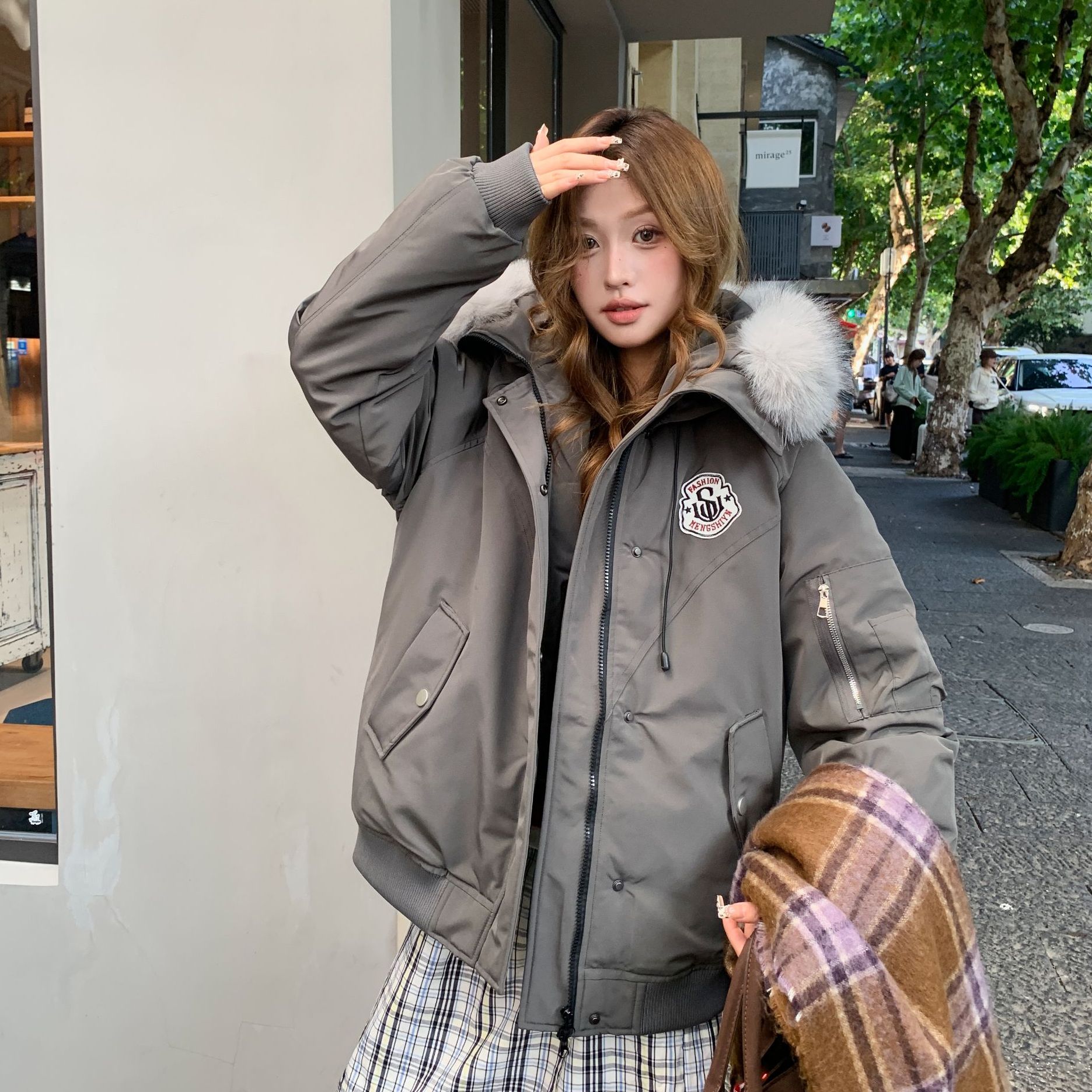 超好看新款定格棉工装派克服小个子冬季宽松棉衣oversize连帽外套
