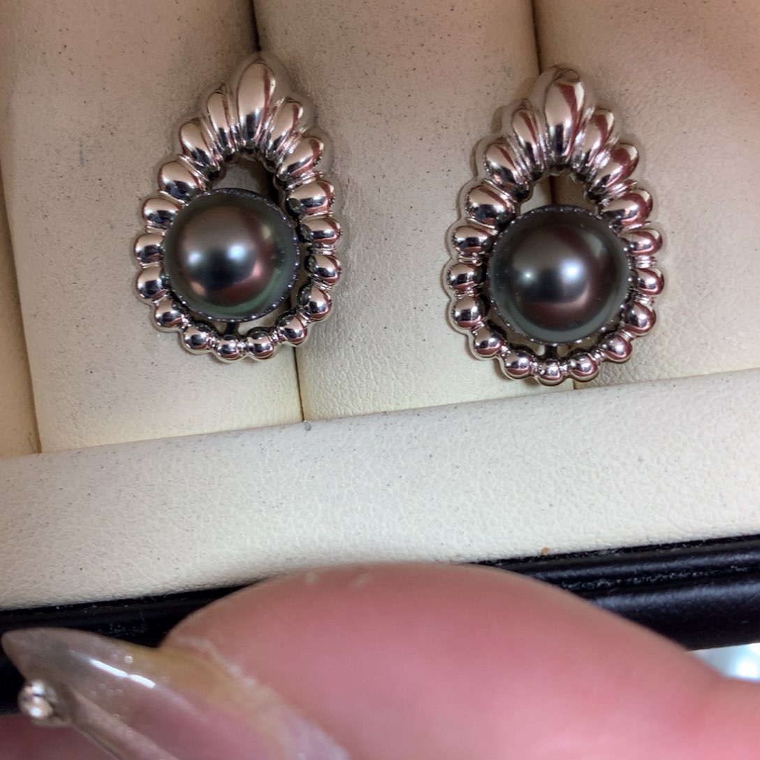 海水珍珠耳饰银S925镶嵌