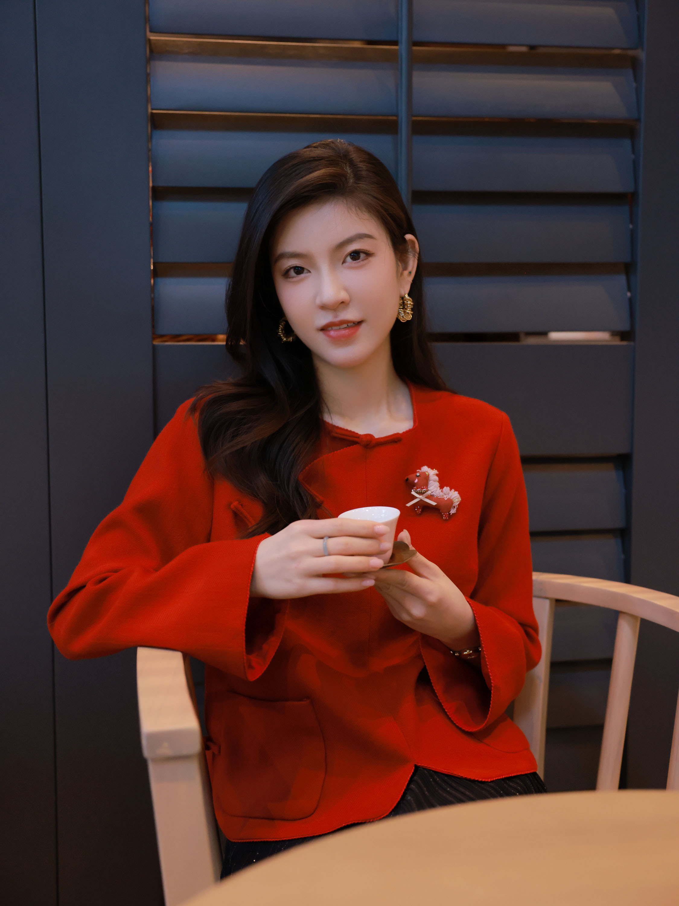 ANGELIAORIGINAL马上有钱 100羊毛斜襟秋冬气质新年红短外套#1069