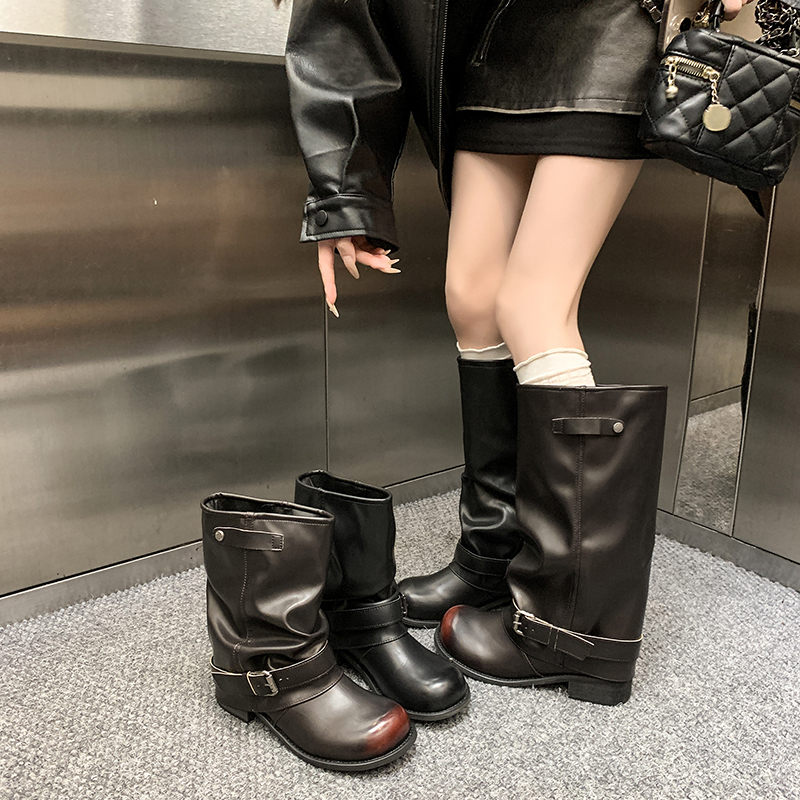 厚底西部牛仔靴女堆堆靴粗跟裤管靴短靴子女夏秋2025年新款马丁靴