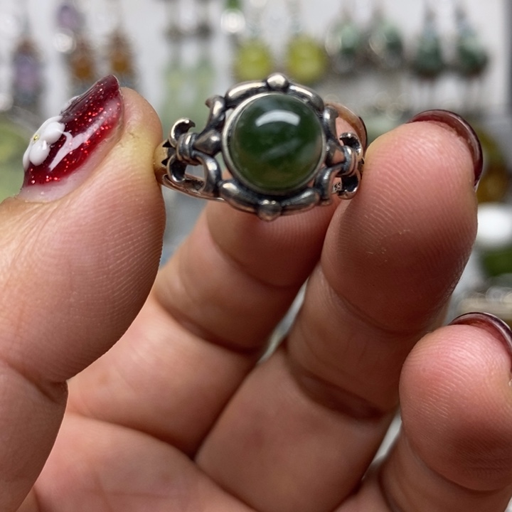 蛇纹石玉戒指银S925镶嵌