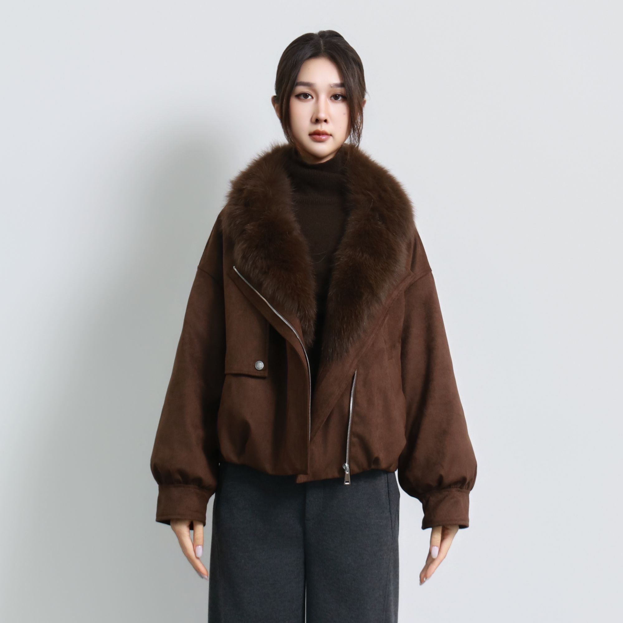 Jane express/简表达厚款翻领宽松型秋冬气质短外套DPK52001