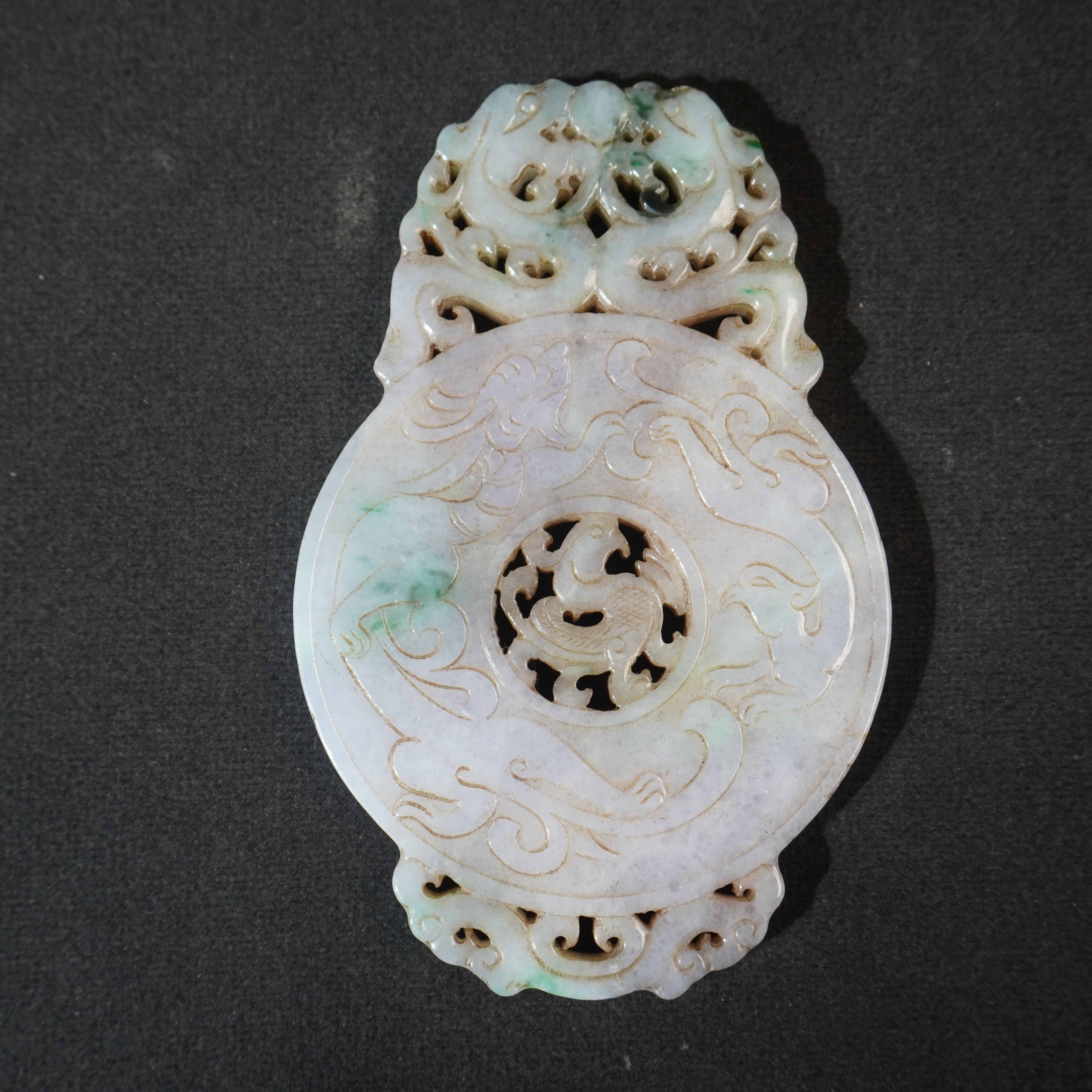 4NO9 清 翡翠 龙凤纹佩