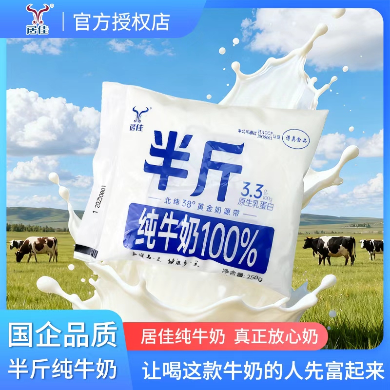 【半斤一袋】新鲜日期纯牛奶生鲜专线发货儿童学生老人250g*10袋