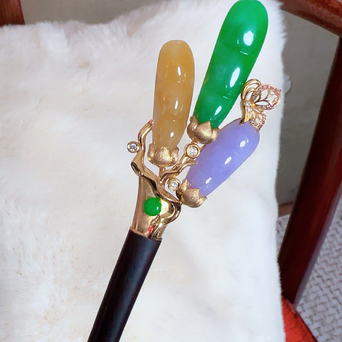 翡翠发饰18K金镶嵌【福利款】签收后24小时鉴赏期