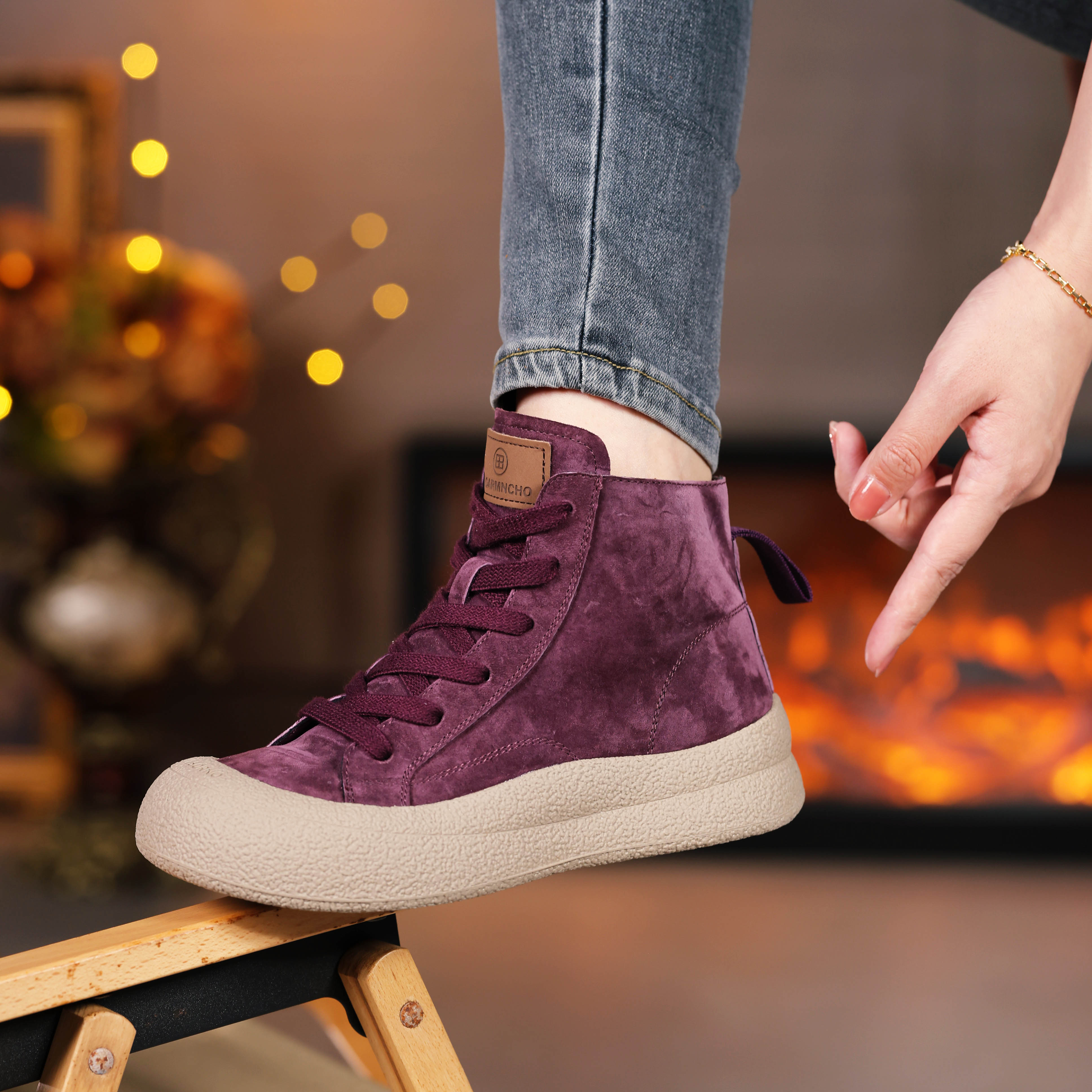 真皮高帮复古板鞋女2023新款软底休闲百搭系带板鞋7005-2