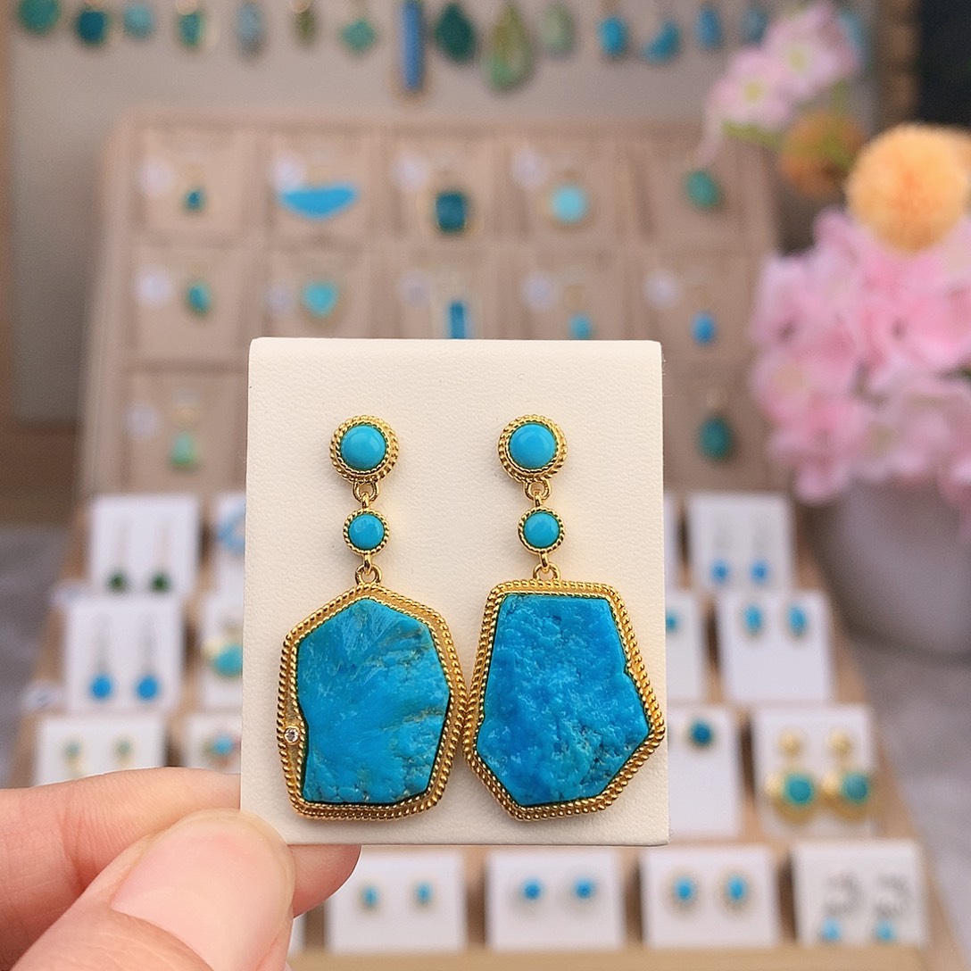 银S925镶嵌绿松石耳饰