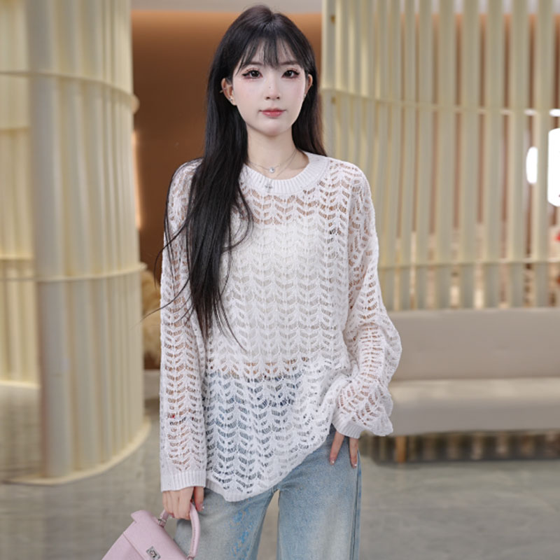 【水云间】镂空浮雕麦穗长袖羊毛亮片针织衫罩衫女255222-1