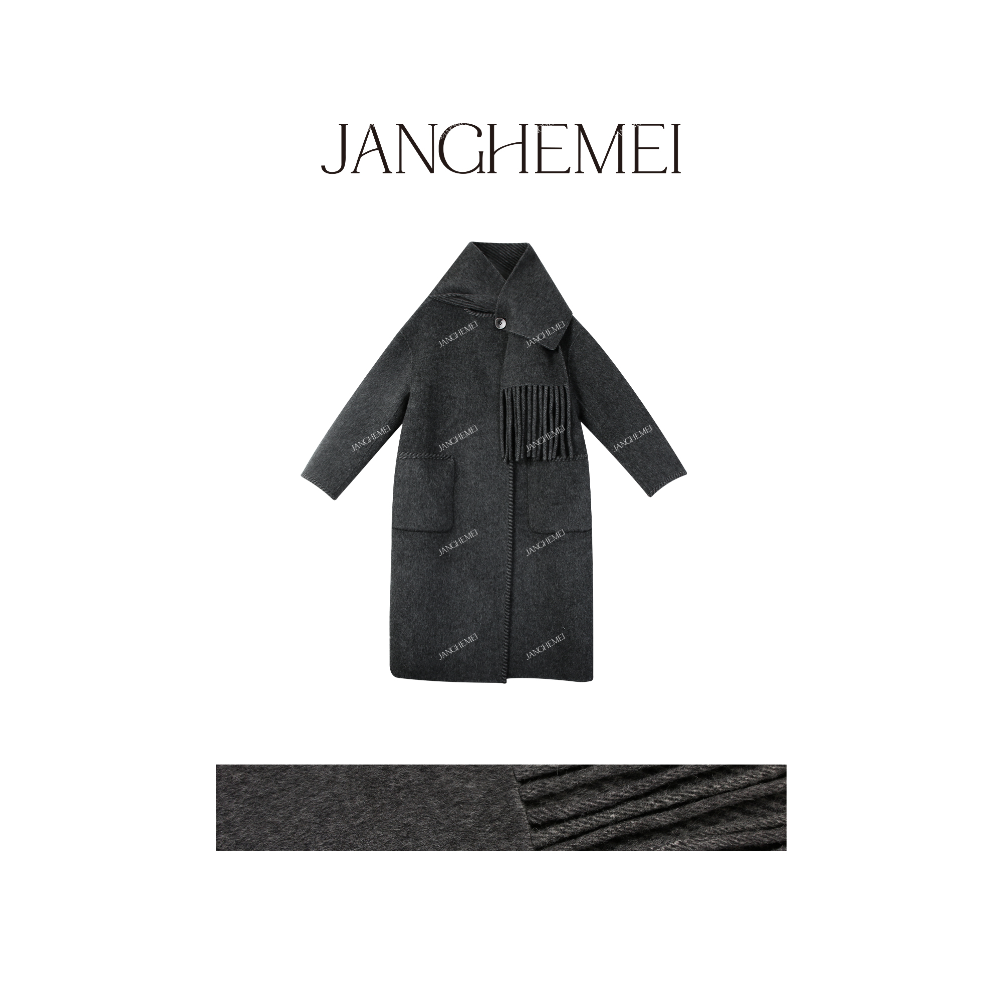 JANGHEMEI【温暖长廊】骆驼绒绵羊毛带围巾双面毛呢外套N25759M43