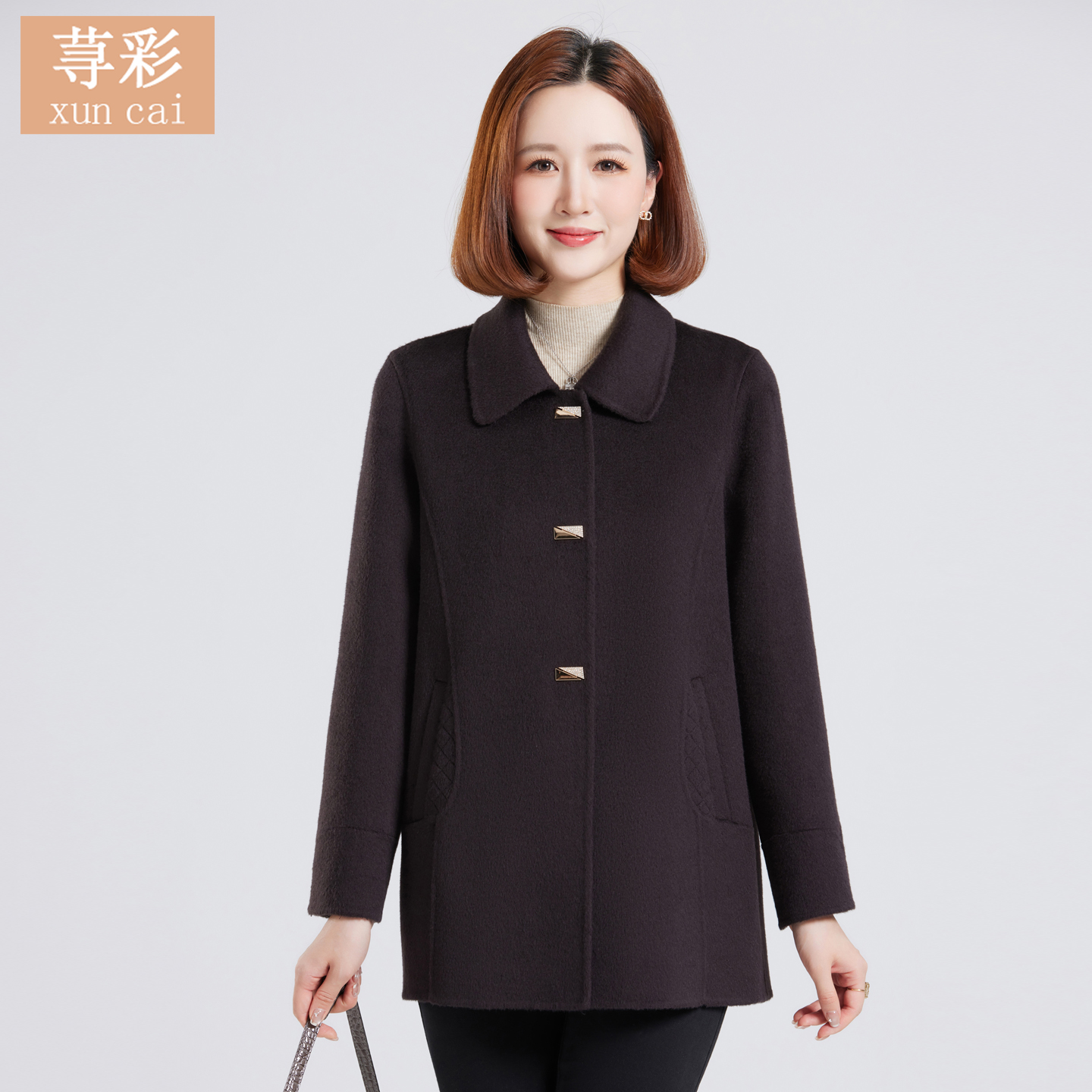 双面羊毛大衣女2025年新款秋冬短款气质中年妈妈羊毛呢子厚外套
