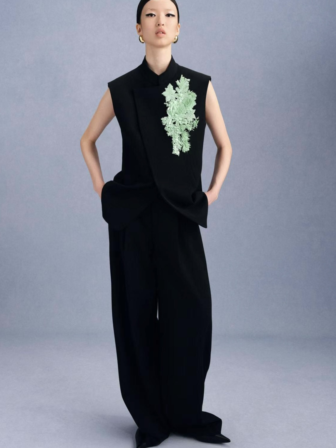 LA MAISON JADE玉琼绵羊毛黑色直筒裤