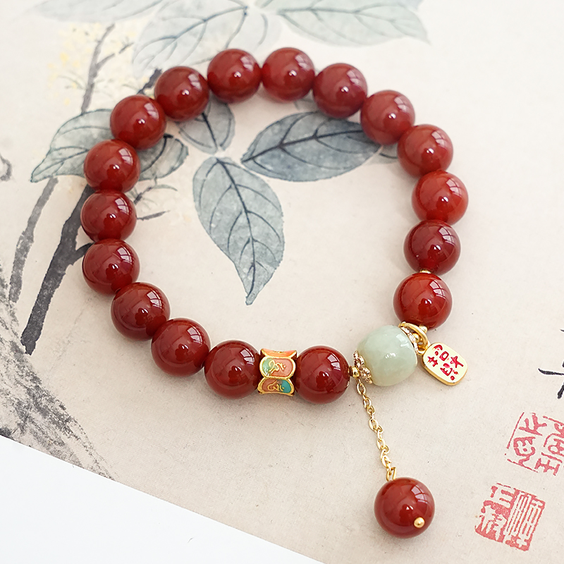 原创设计国风中式红玛瑙和田玉女款手链手串 多样性发一-8467