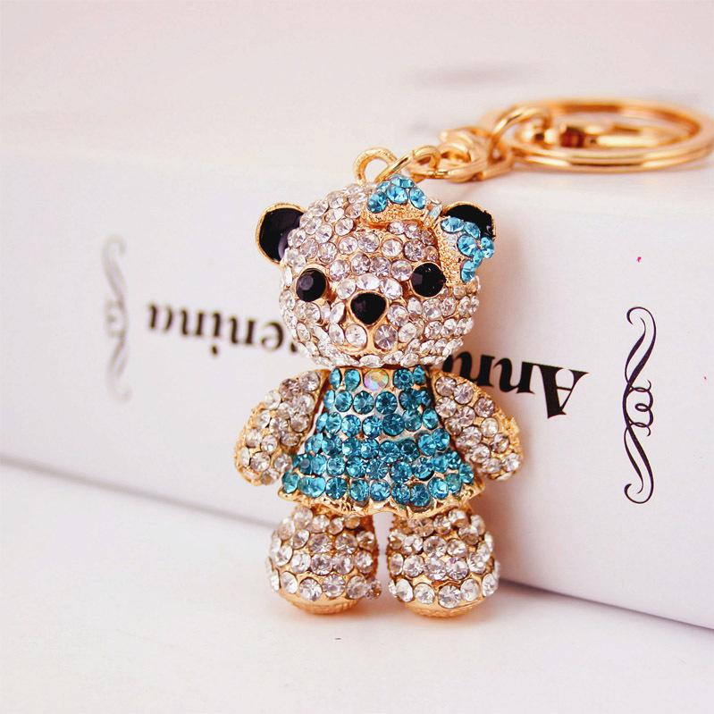钥匙扣小熊可爱挂饰包挂件钥匙链汽车女友合金401新品蝴蝶结水钻