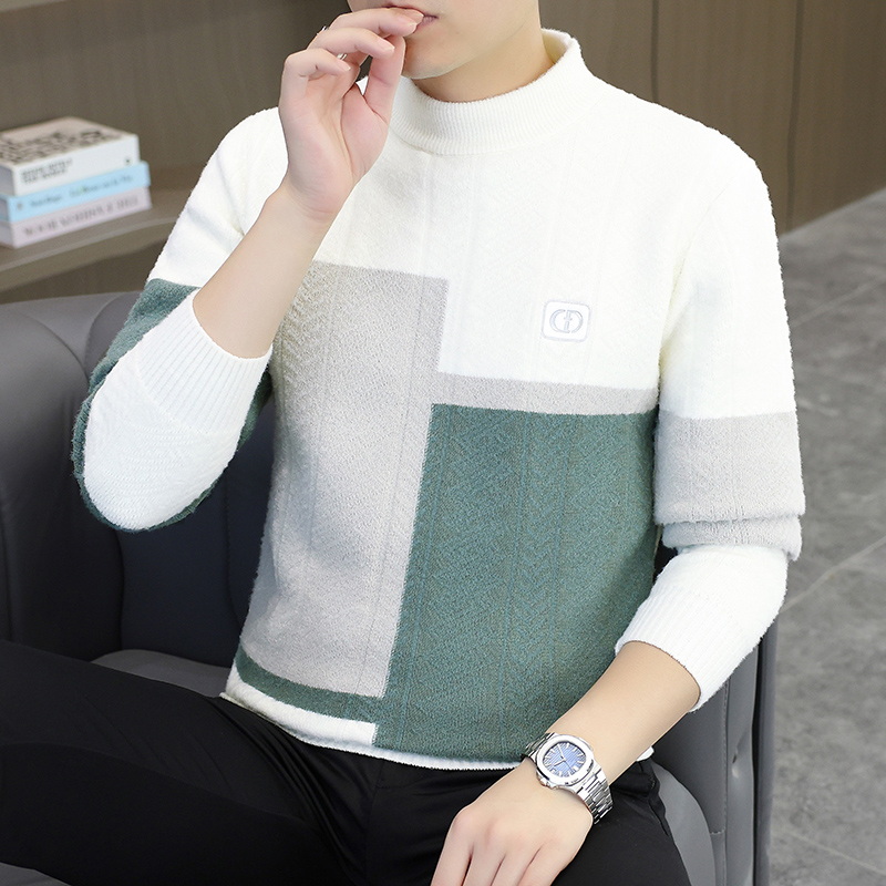 潮流冬季针织衫长袖半高领打底衫秋冬针织加厚毛衣