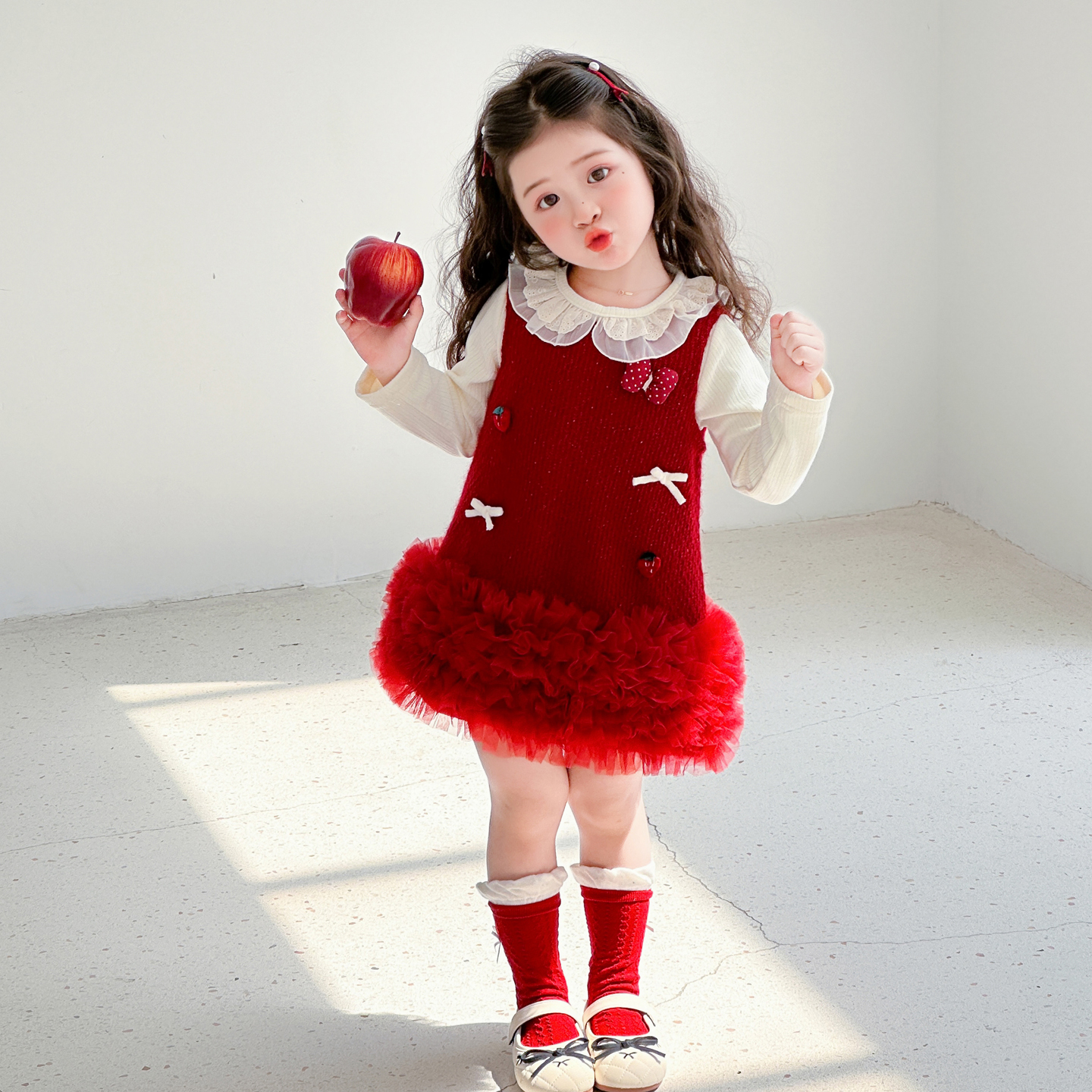 女童蝴蝶结背心裙套装秋季2025新款儿童秋装打底衫休闲时髦两件套