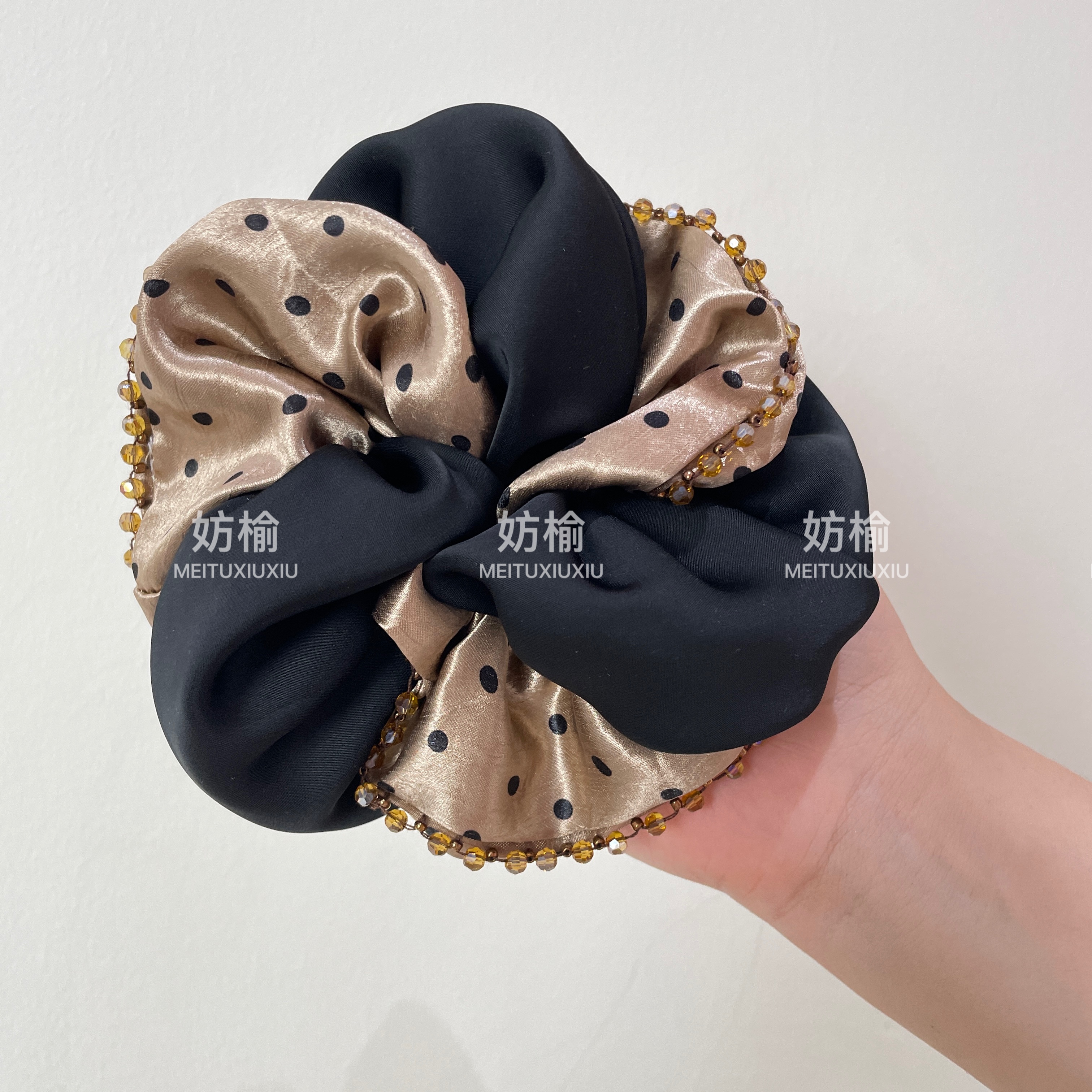 莫比乌斯秋冬波点撞色大肠发圈女后脑勺韩系氛围感丸子头发绳手工