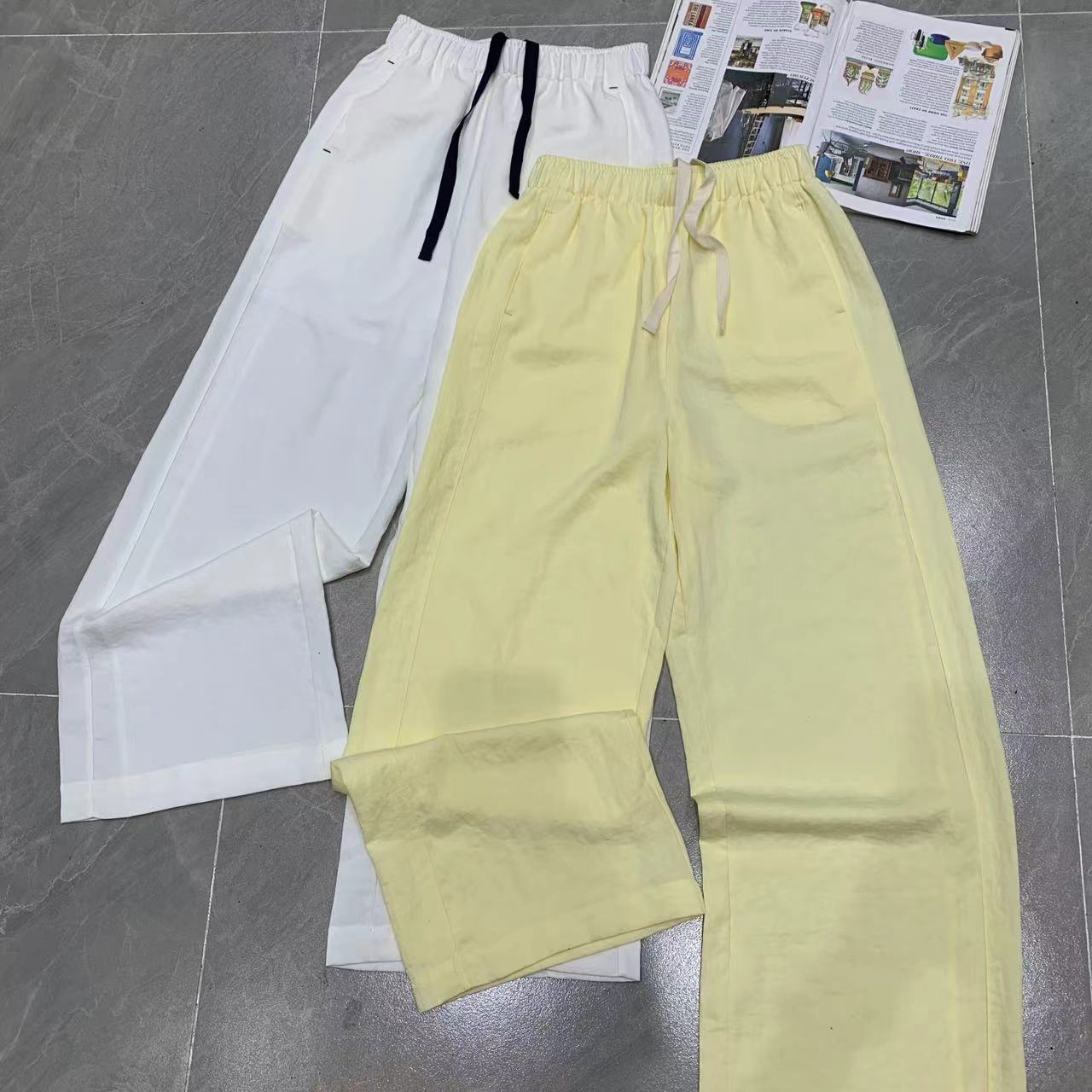 Z.X 肌理感纯色百搭松紧腰休闲阔腿裤 25719（K1）