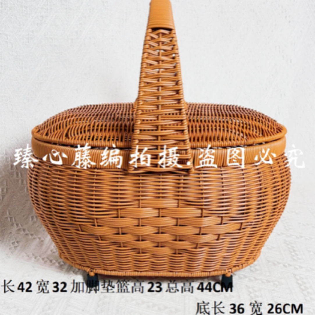 【TY07椭圆新款带脚】家用拜拜篮拜神野餐篮手提篮水果篮购物篮仿藤