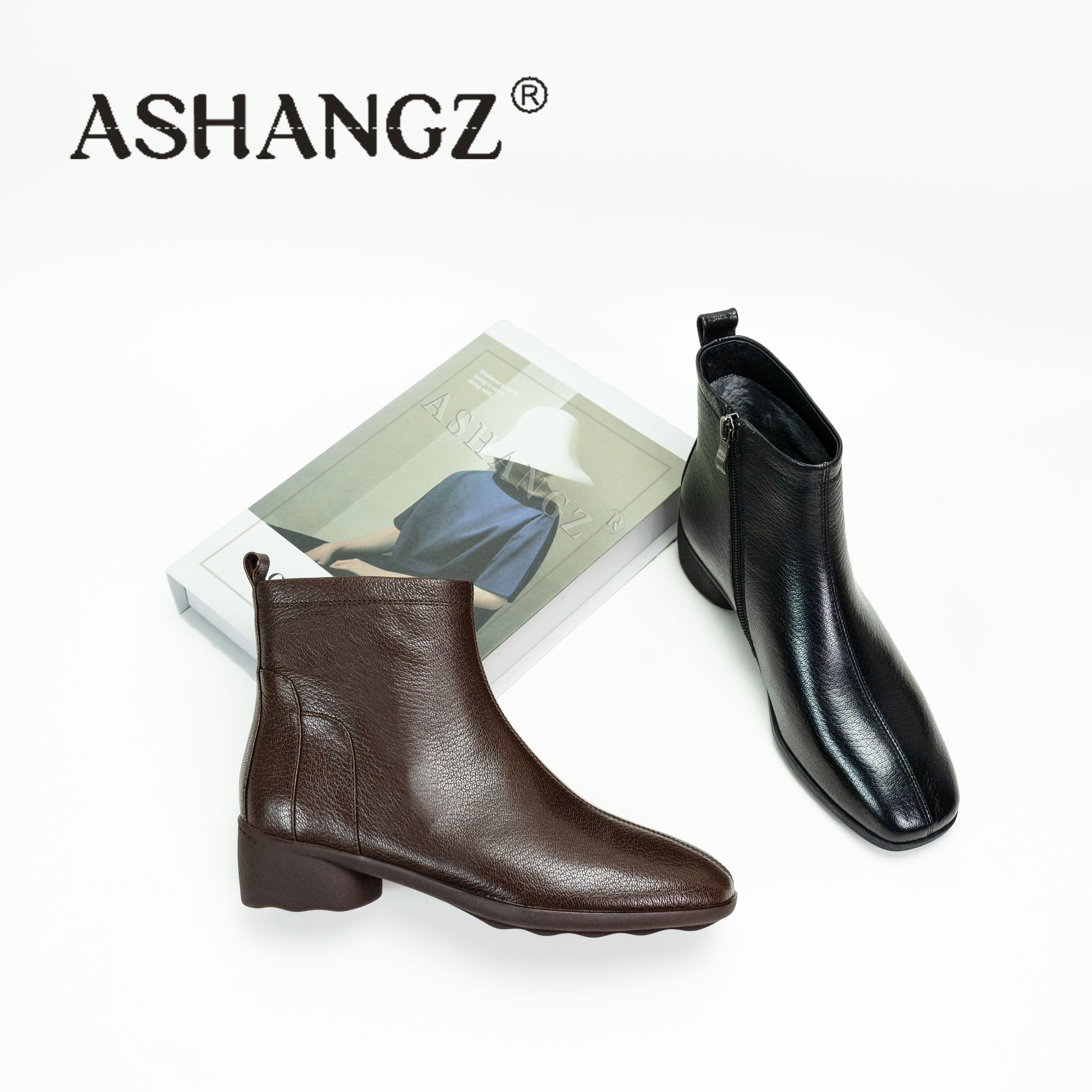 [艾尚周]3厘米/低跟秋冬短靴时尚休闲百搭粗跟潮流英伦风复古加绒