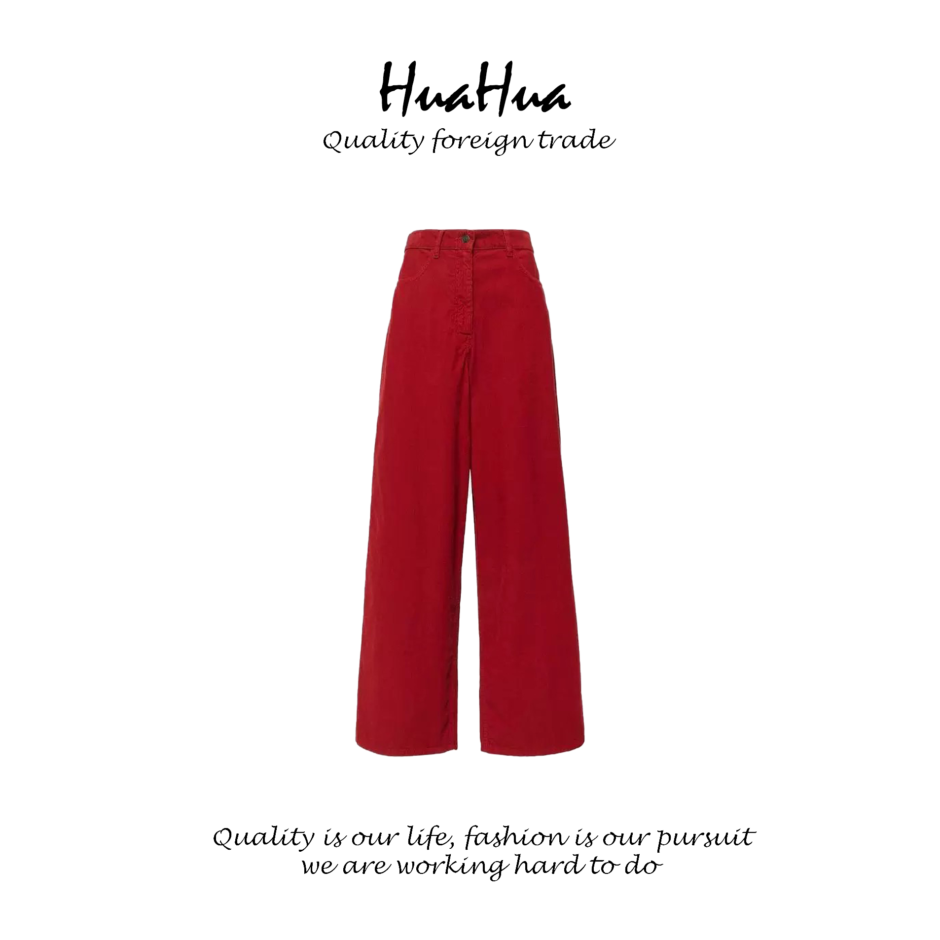 HUADB 【THE 肉】女士灯芯绒阔腿裤长裤休闲裤复古红新年款 DB6137