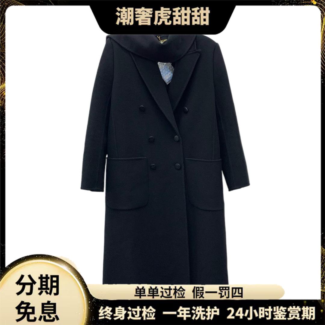 99新 FENDI/芬迪 黑色羊毛双排扣长袖大衣/38 S码/ KW0303/潮奢虎