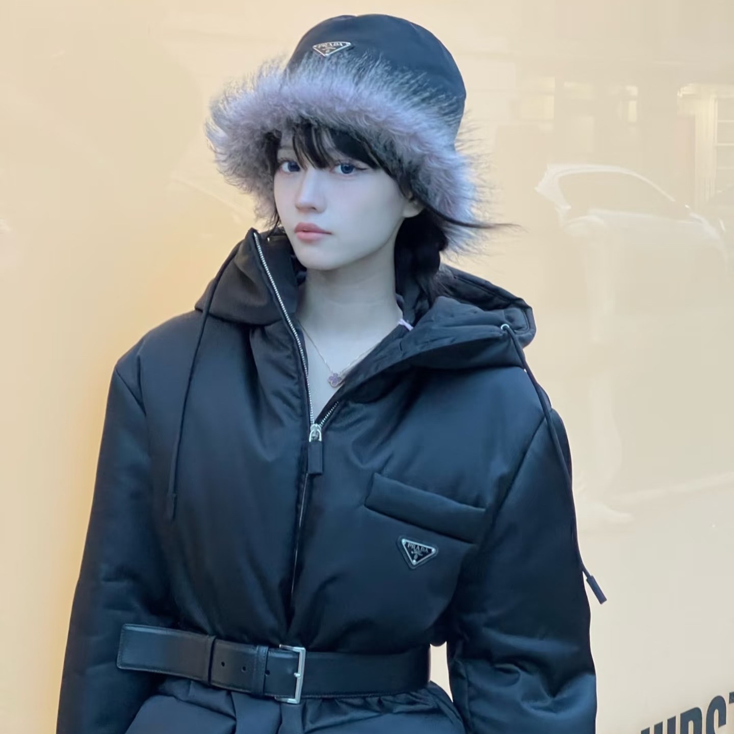 未使用 Prada/普拉达 002581 Logo束腰羽绒服 38码 带衣架防尘袋