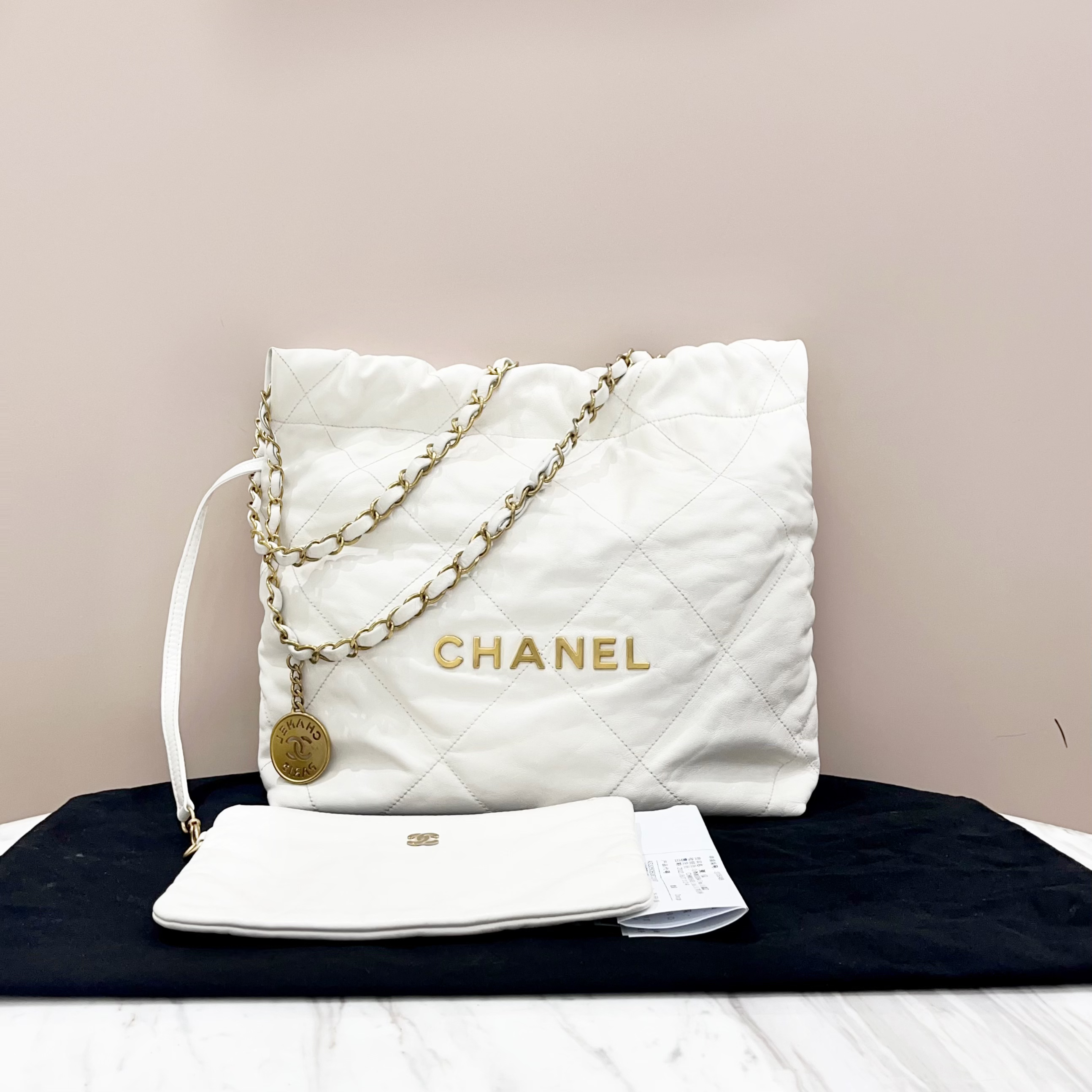 95新 Chanel/香奈儿 白金22bag小号垃圾袋芯片款22票97新约35*37