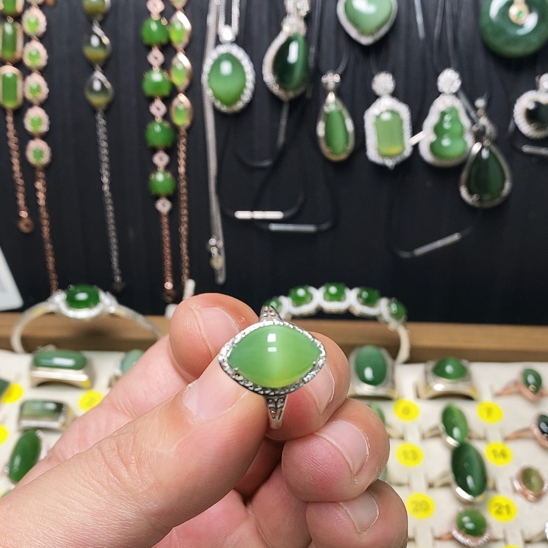 和田玉（碧玉）银S925镶嵌戒指