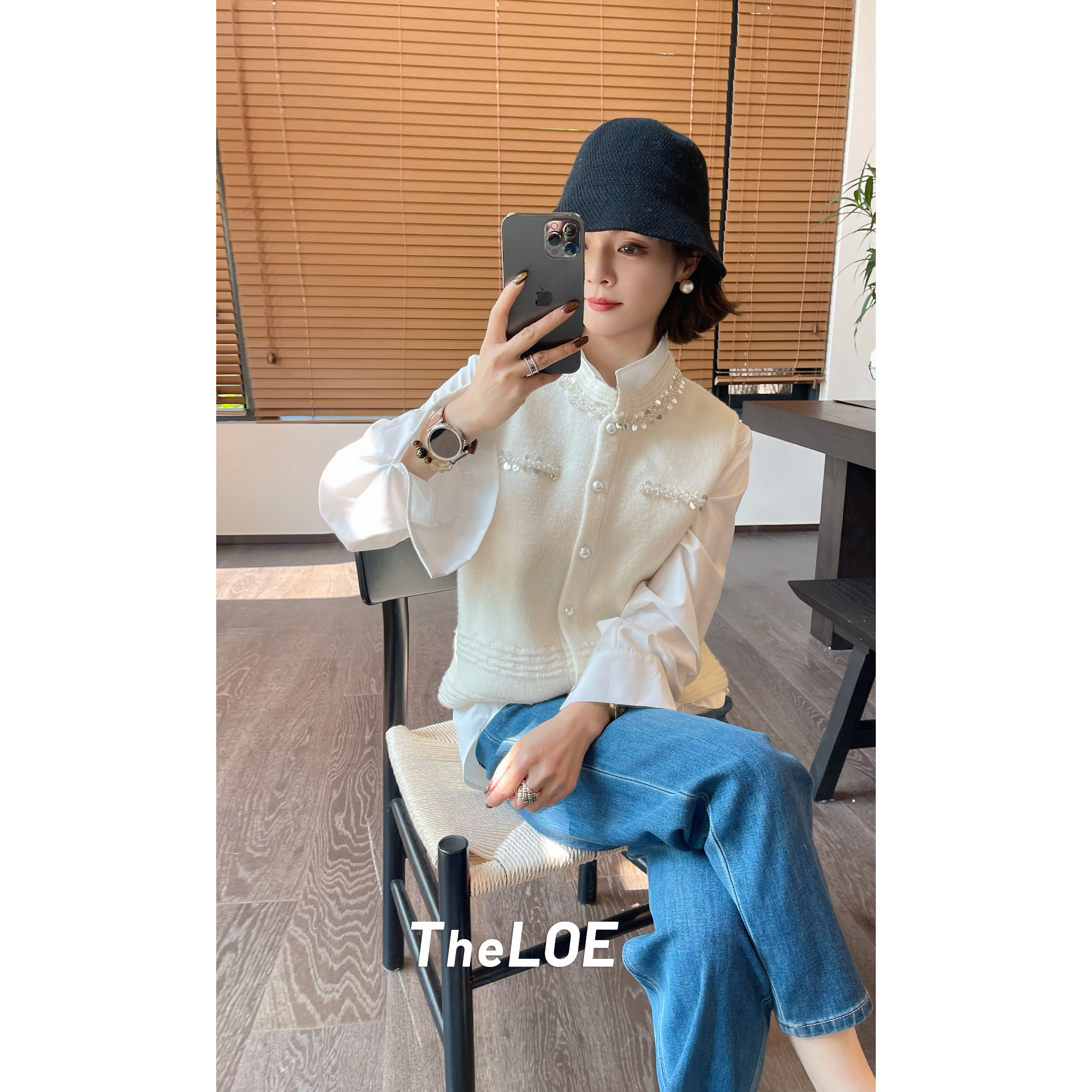 TheLOE/【全羊毛背心叠穿275g】亮片高级感针织开衫外穿#LE-ym801