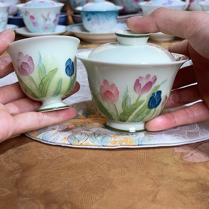 【闪购商品】瓷片郁金香盖碗➕杯哈哈哈