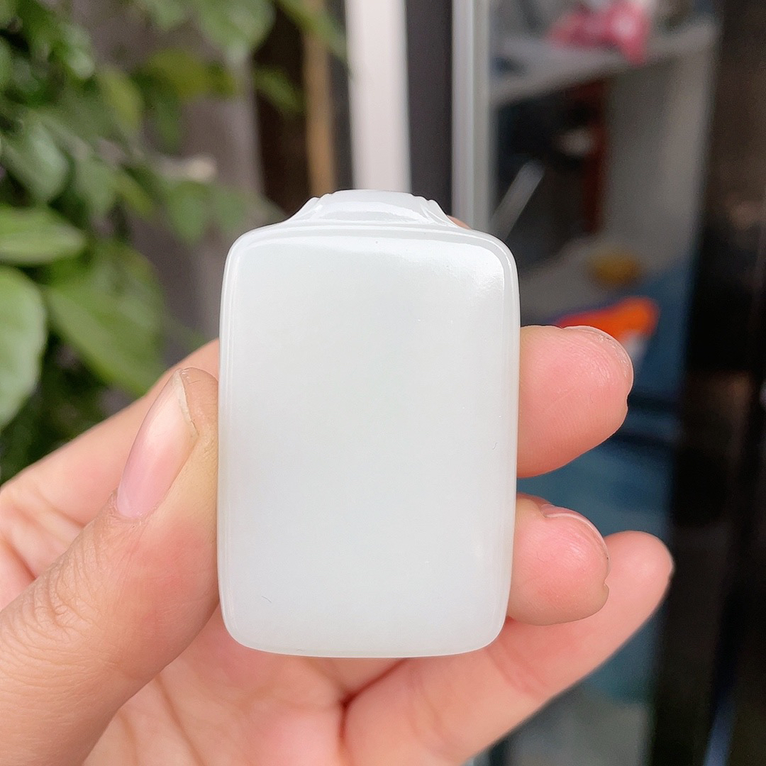 282560玉美人小程和田玉山料白玉平安牌挂件 无事牌设计简单大方