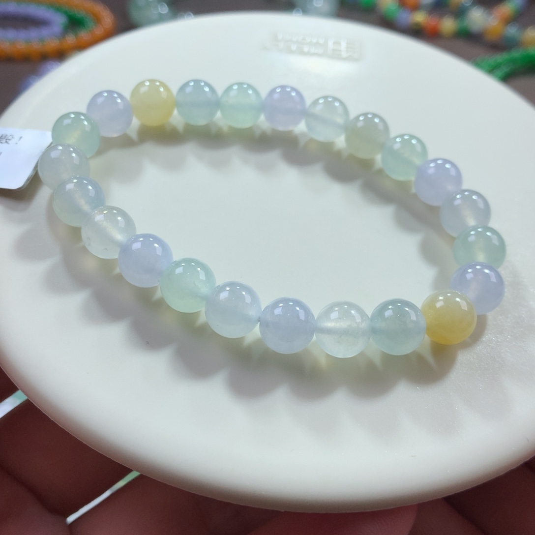 翡翠未镶嵌手链翡翠冰胶底玛卡龙卡8+