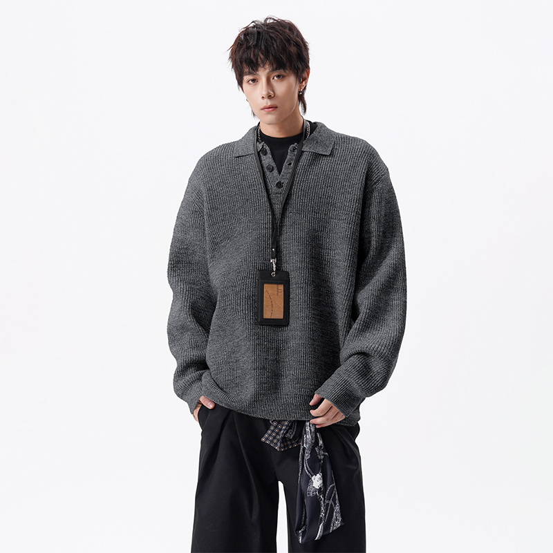 老钱风针织polo衫毛衣男款秋季高级感翻领外套cleanfit慵懒风线衣