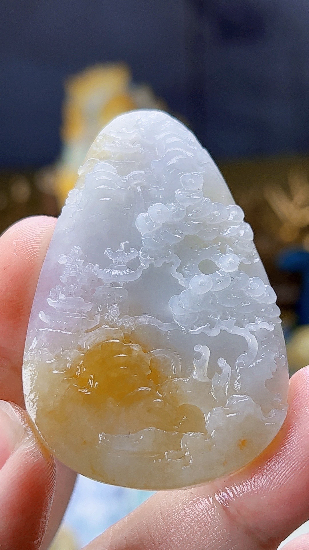 天然缅甸翡翠冰飘黄翡山水牌毛货买断需抛光尺寸高54宽35厚7