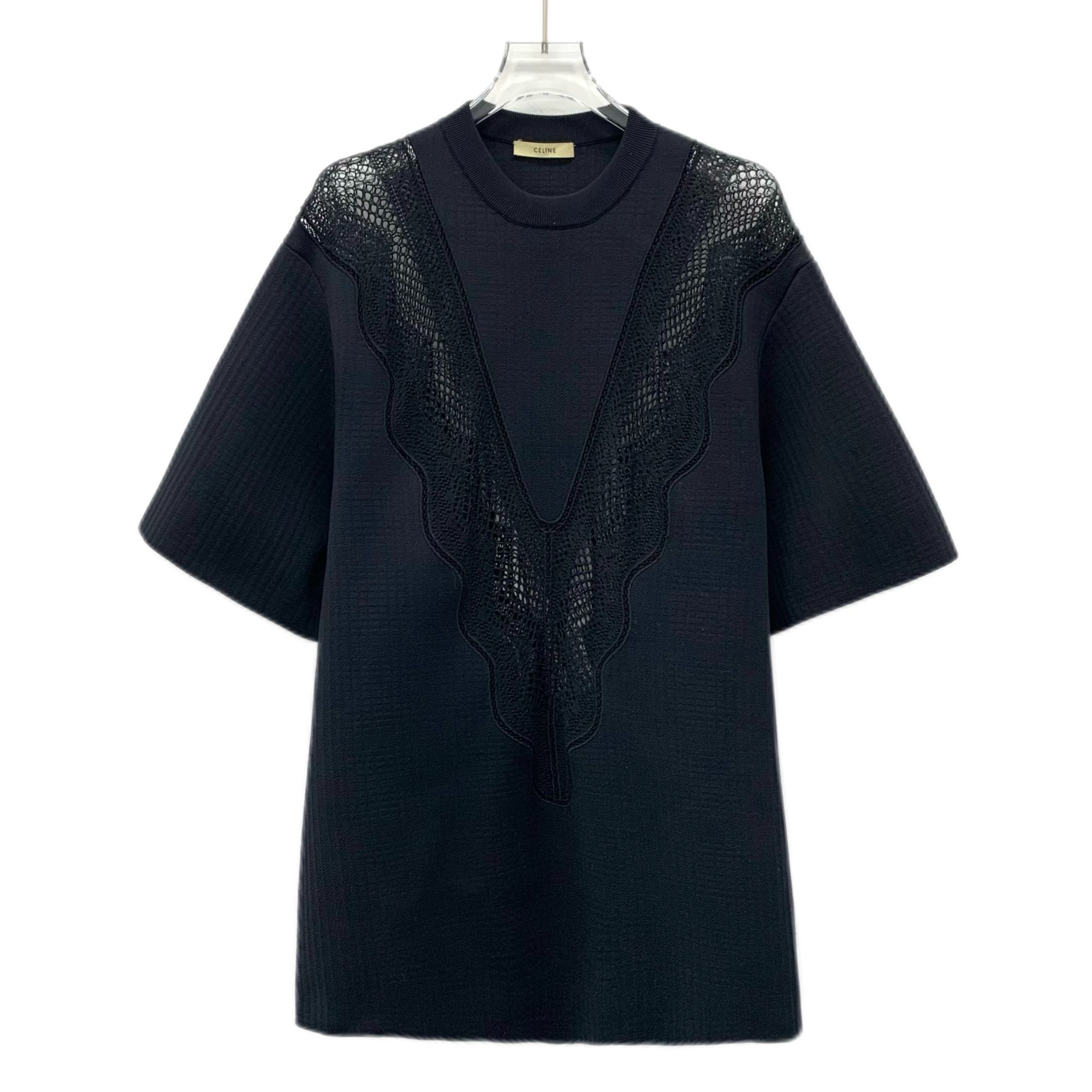 99新 Celine/思琳 CW0386 黑色镂空圆领T恤 S码