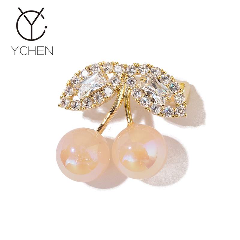 铜合金胸针 原创设计可爱人鱼姬樱桃胸针女高档百搭气质别针胸花