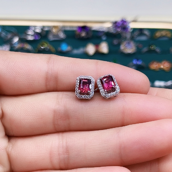 碧玺猫眼耳饰银S925镶嵌