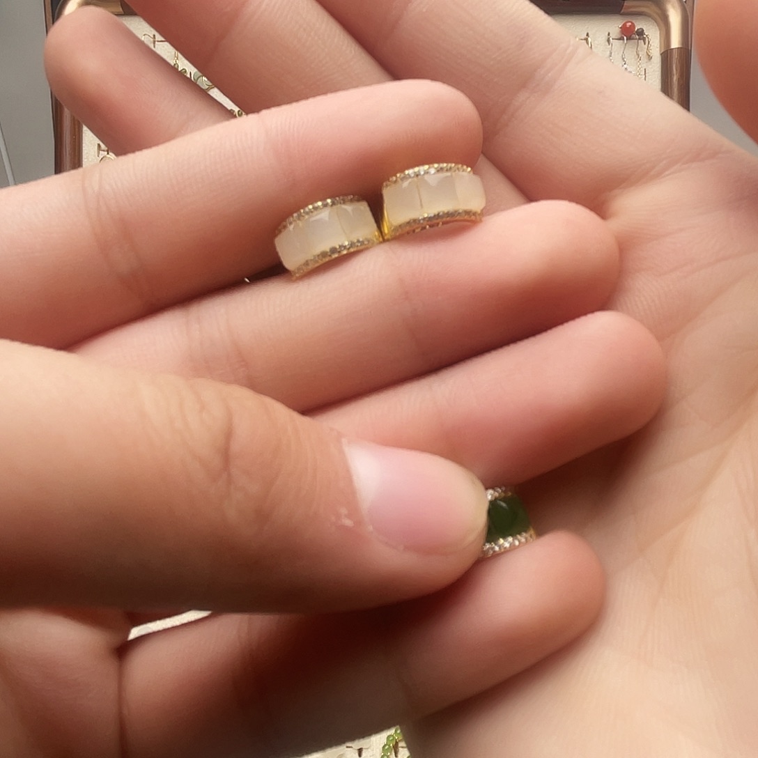 银S925镶嵌和田玉耳饰