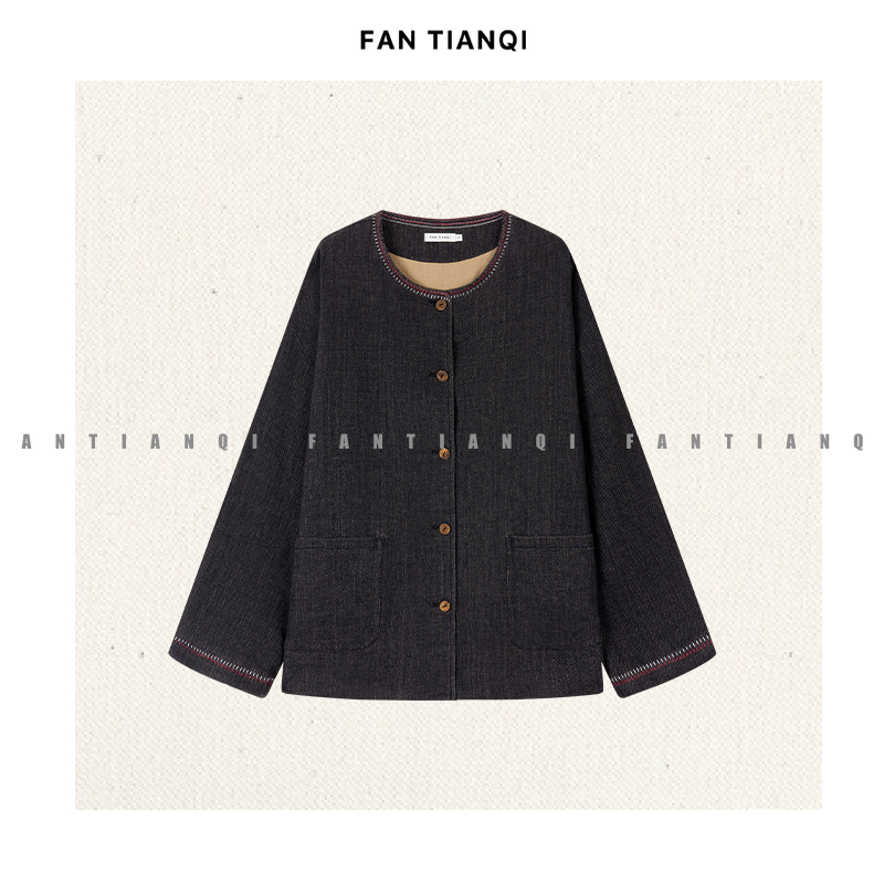 范天奇/FAN TIANQI【云野里】亚麻棉手工撞色线迹外套FZOT56084