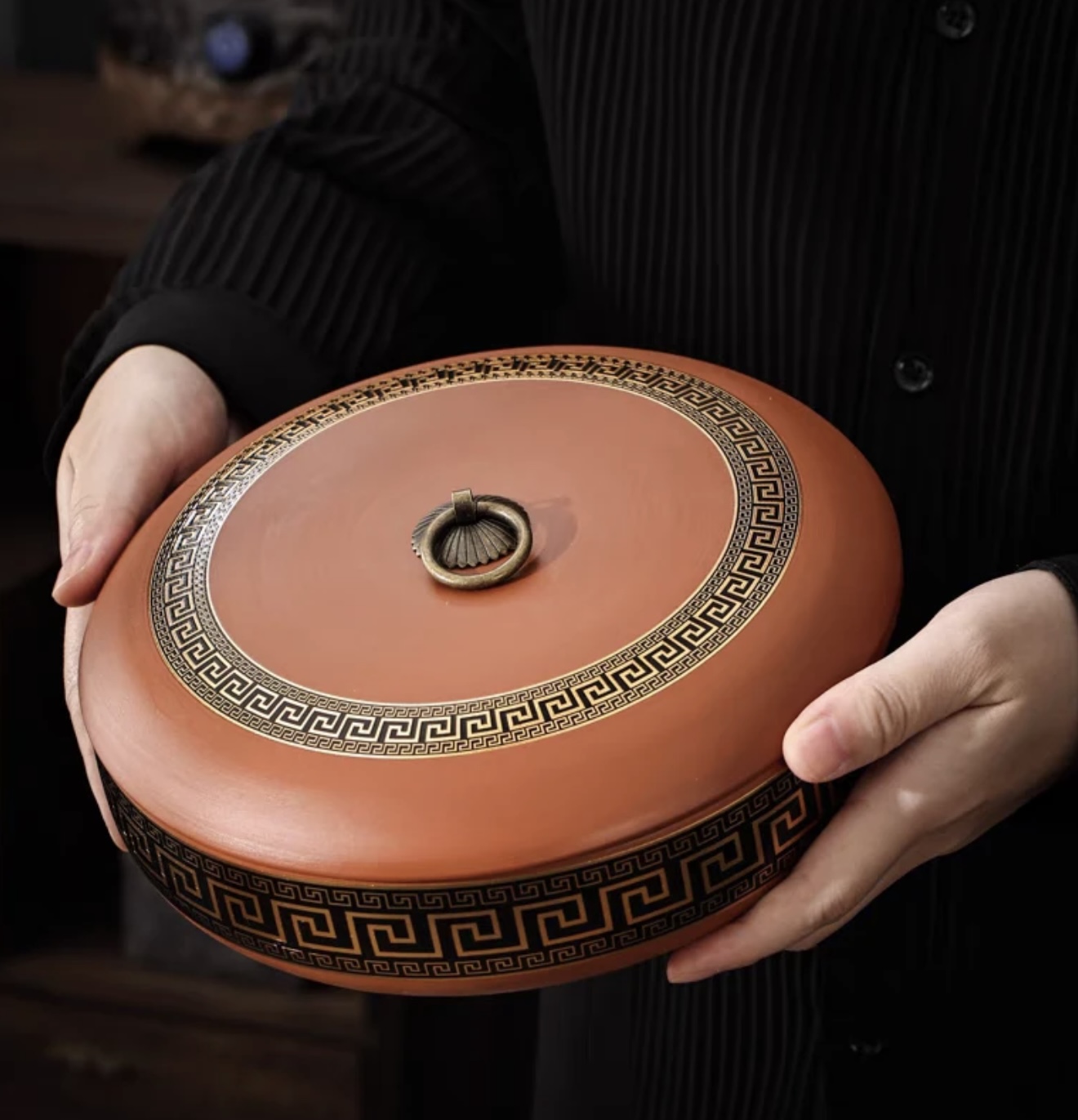 紫砂茶叶罐茶饼罐陶瓷密封罐茶叶收纳盒防潮储存带盖茶盒ZH1193