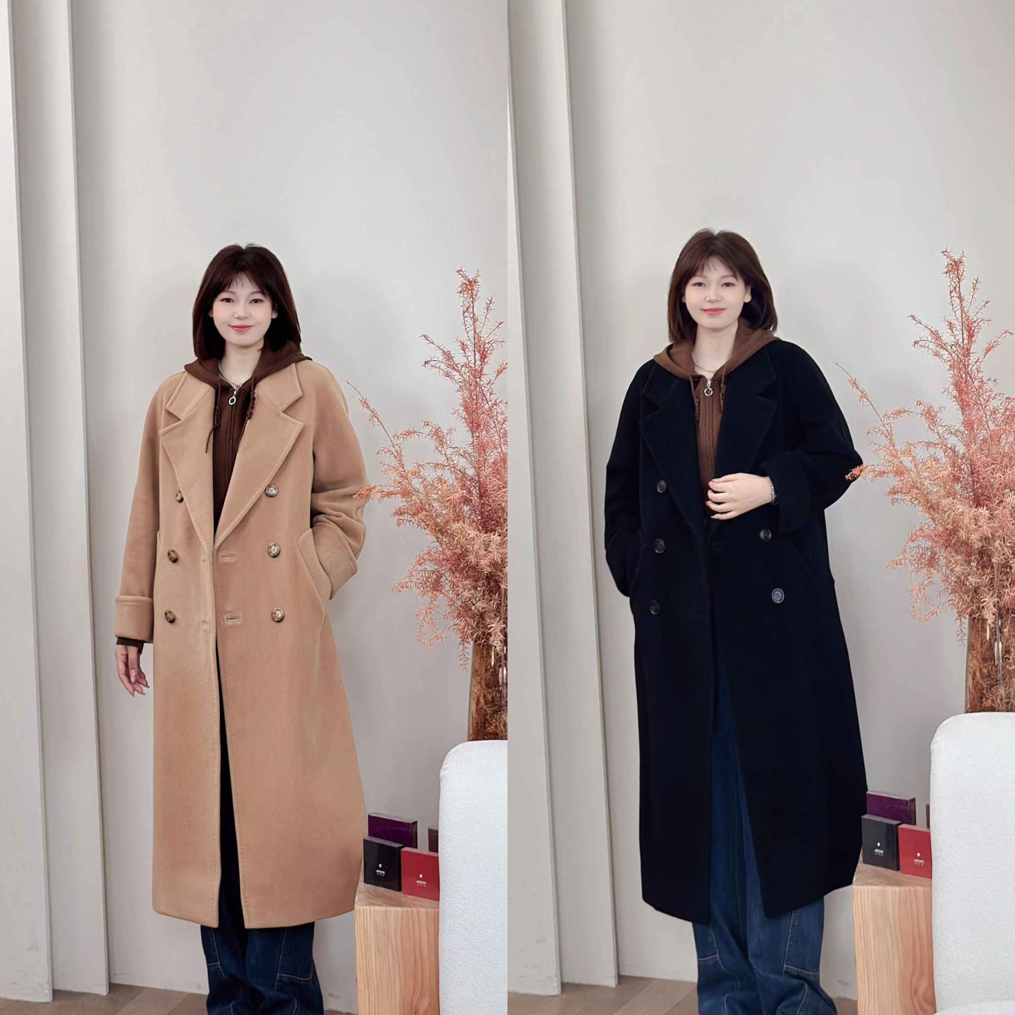 AMASS/阿玛施新款秋冬气质高级质感时尚加厚长款毛呢大衣5400861