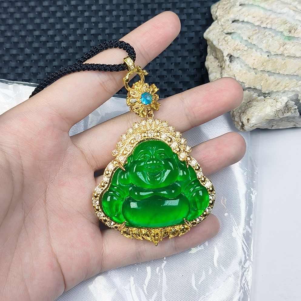 （聚宝严选））D15绿大佛公中号金色镶嵌妈妈款精致精美百搭时尚