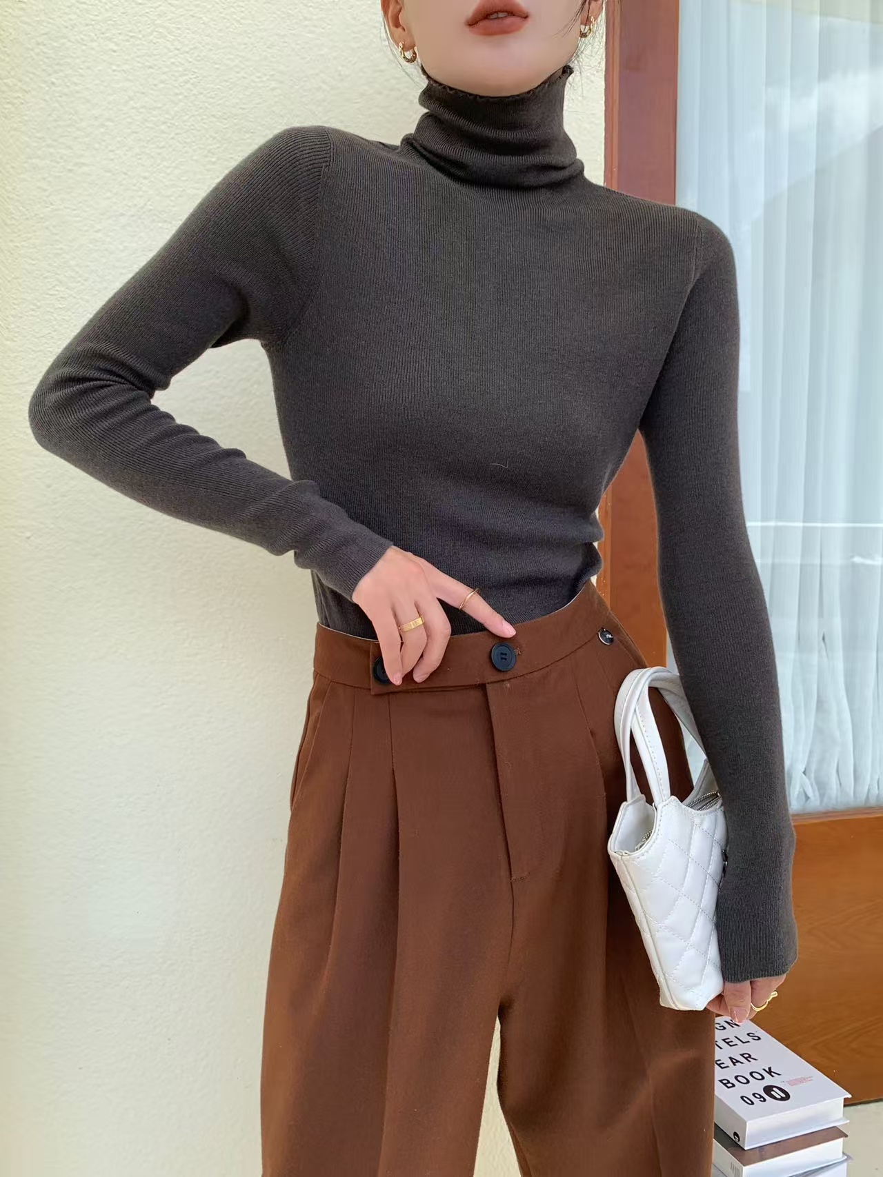 多巴胺穿搭秋冬季新款高领针织衫羊毛衣女修身打底衫内搭上衣