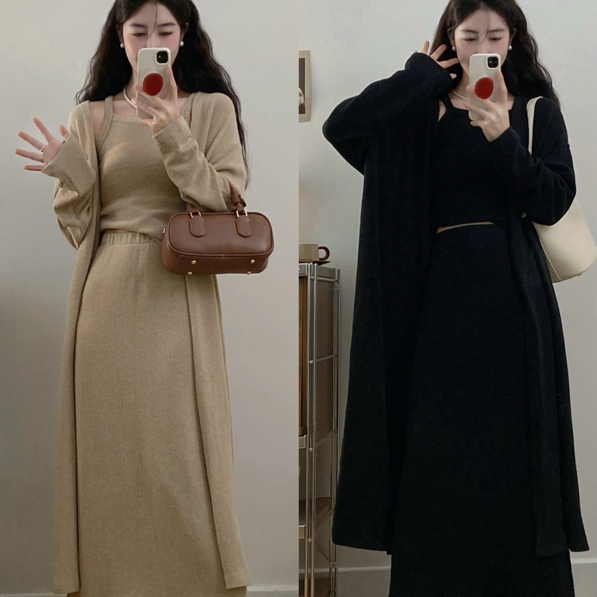 大码休闲显瘦气质慵懒风秋季长款开衫套装女