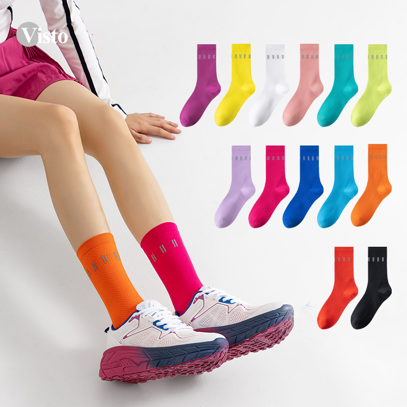 3双反光男女中筒透气防臭运动户外夜跑吸汗透气训练马拉松跑步袜