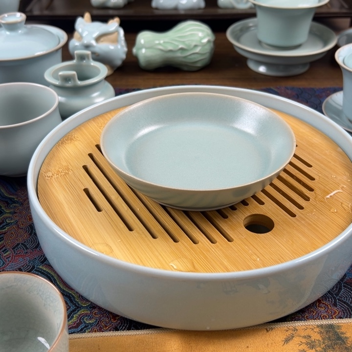 摆件陶仿古釉釉水小圆洗微瑕