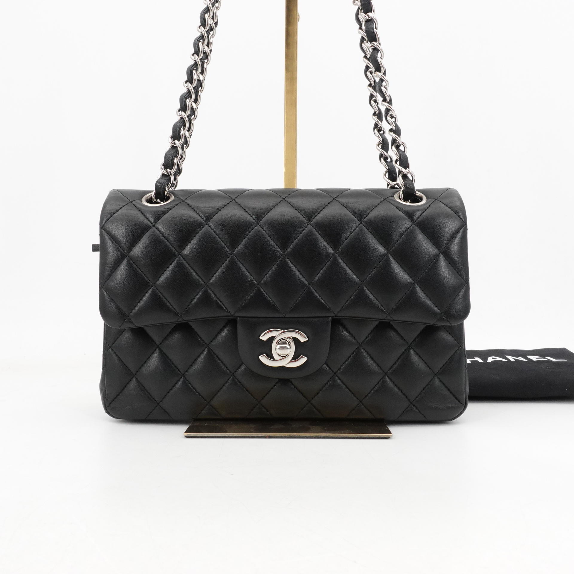 95新 Chanel/香奈儿 GGScf小号黑银羊皮单肩包29开99400068