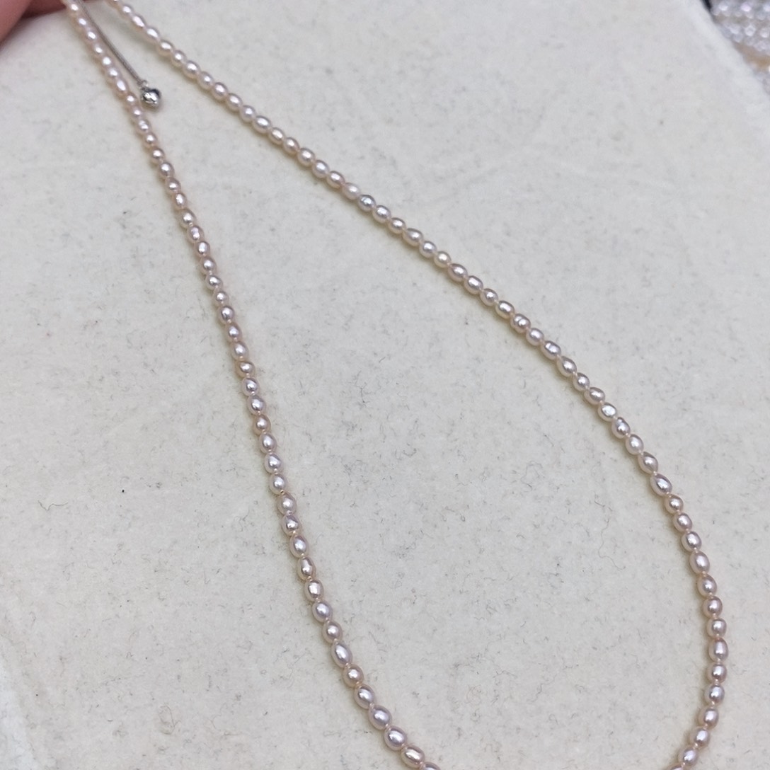 淡水珍珠颈饰银S925镶嵌曼塔玫瑰色2-3m m