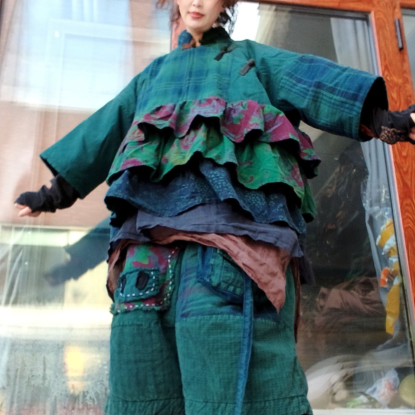 无吊牌炒色做旧绿老布三层飞子上衣棉服条纹色随机发介意勿拍